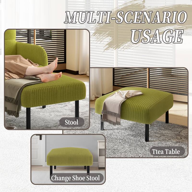 HOMEFUN Corduroy Upholstered Mid-century Modern Square Wood Frame Ottoman with Soft Padded Seat