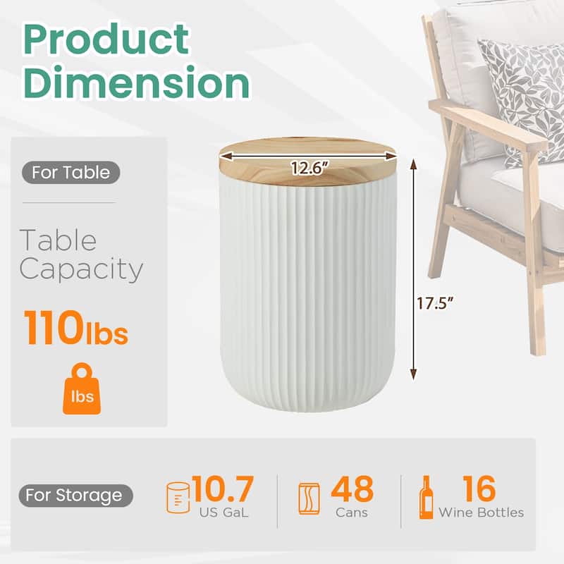 EROMMY Outdoor Side Table with Storage, Round Accent Table for Indoor and Outdoor Use, Rustic Side Table with Storage