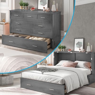 Mixoy Queen Murphy Bed Cabinet Bed Chest with Mattress,Drawers,USB Charging Station
