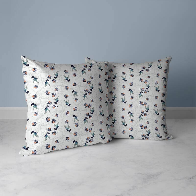 Songbird Flora Parade Faux Suede Reversible Throw Pillow White and Indigo