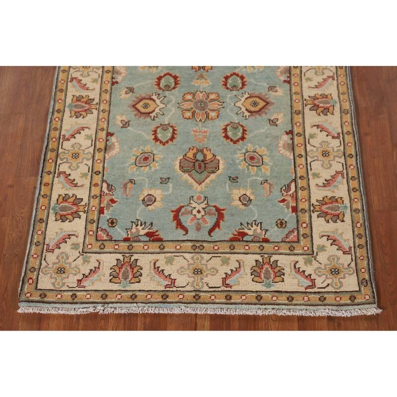 Light Blue Kazak Accent Rug Handmade Oriental Wool Carpet - 3'4"x 4'10"
