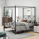 preview thumbnail 2 of 6, Vintage Metal Canopy Bed Frame - Full Size for Timeless Bedroom Style