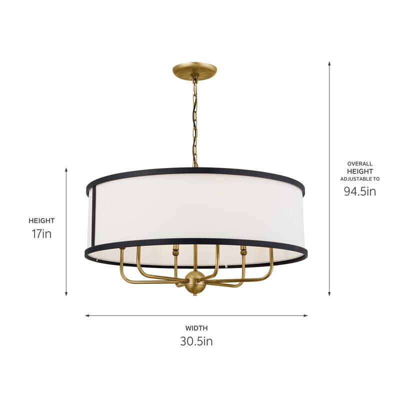 Kichler Lighting Heddle 30 inch 6-Light Chandelier Natural Brass and Textured Black