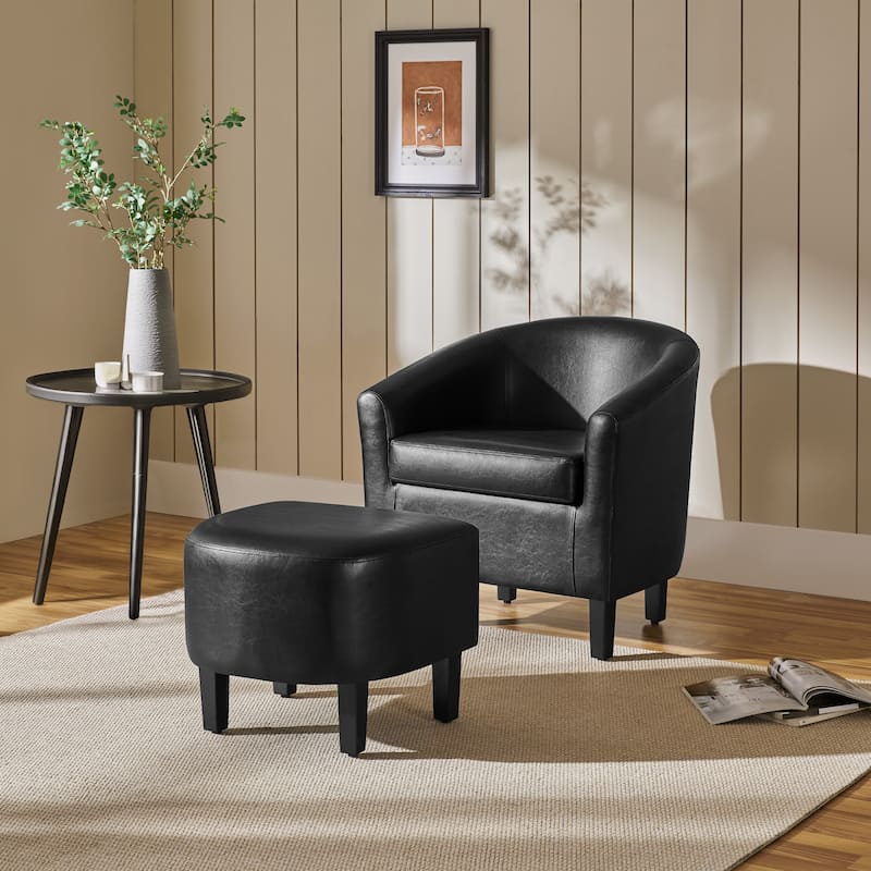 Yaheetech Accent Chair Faux Leather Club Chair and Ottoman Set