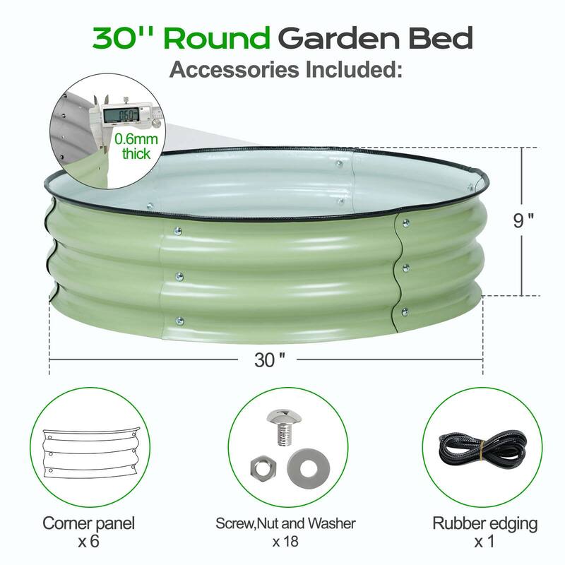 Aoodor 9'' Tall Aluzinc Metal Raised Garden Bed 30'' Round - 30"x9"