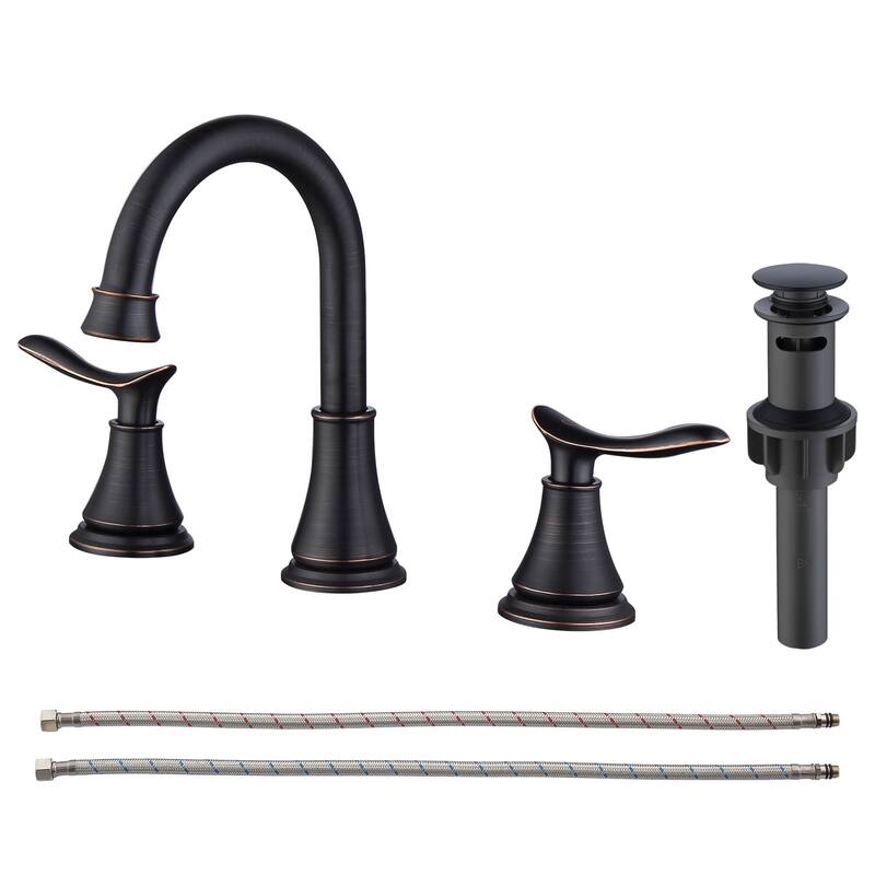2-Handle Bathroom Sink Faucet 3 Hole 360° Swivel Spout Vanity Sink with Pop Up Drain Assembly and cUPC Water Supply Hoses - Oil-Rubbed Bronze