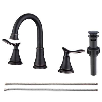 2-Handle Bathroom Sink Faucet 3 Hole 360° Swivel Spout Vanity Sink with Pop Up Drain Assembly and cUPC Water Supply Hoses