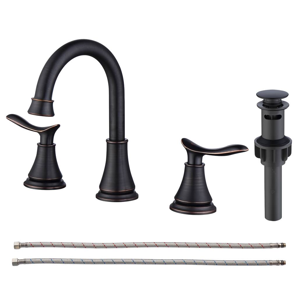2-Handle Bathroom Sink Faucet 3 Hole 360° Swivel Spout Vanity Sink with Pop Up Drain Assembly and cUPC Water Supply Hoses