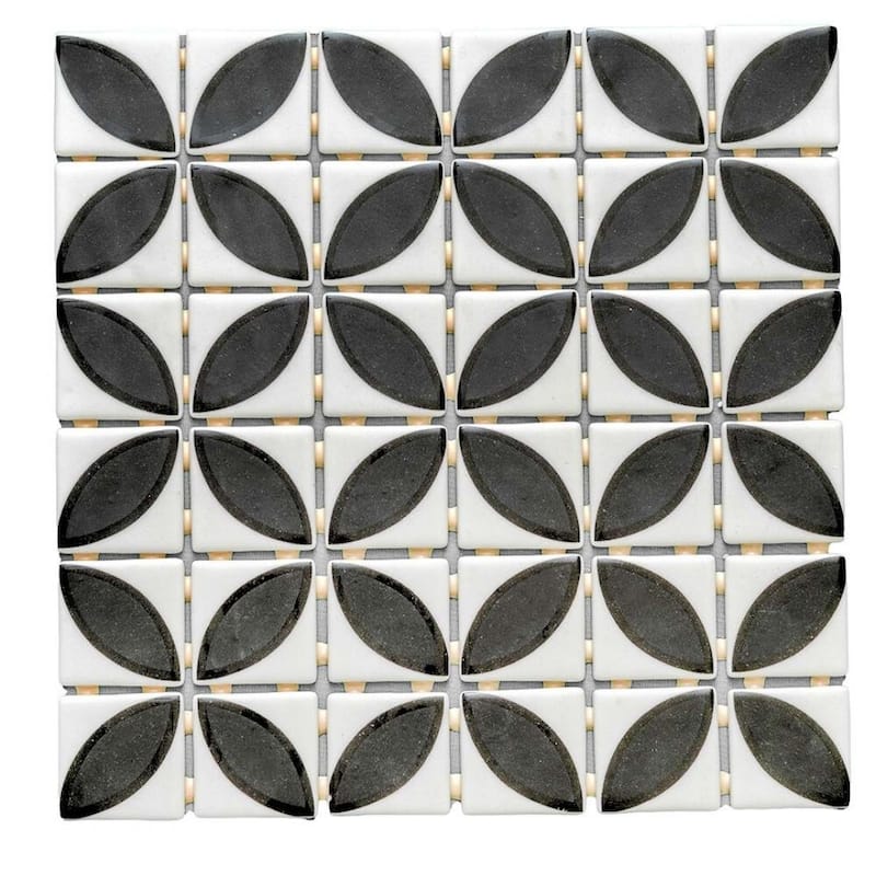 Eterna Lily 2x2 Matte & Shiny Glass Floral Mosaic Tile - Floor, Wall, Backsplash