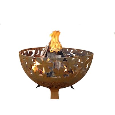 24" Bronze Leaves Rustic Finish Outdoor Fire Bowl - Large