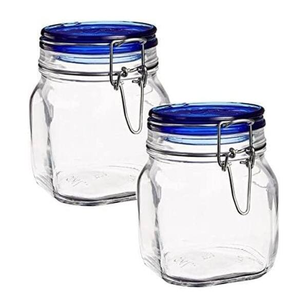 Bormioli Rocco Set of 2 Fido Jar with Blue Lid - 25.25 oz