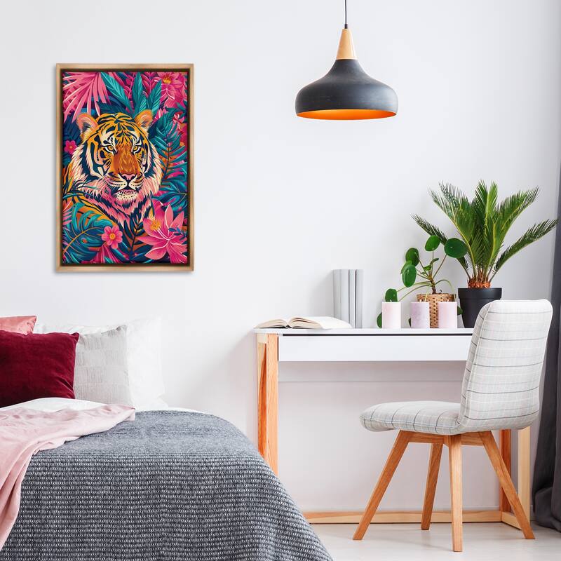 Stupell Tropical Tiger Among Leaves Framed Floater Canvas Wall Art Design By LSR Design Studio