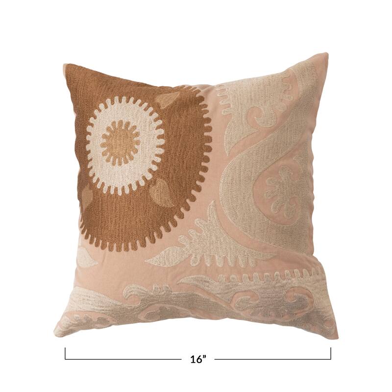 Cotton Embroidered Suzani Pillow with Chambray Back