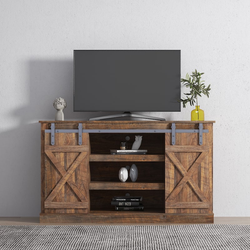 54" Farmhouse Sliding Barn Door TV Stand - 54 inches in width