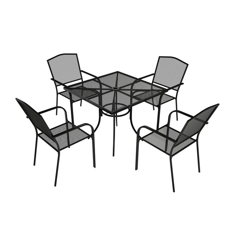 5PCS Patio Dining Set with Steel Table and Mesh Chairs