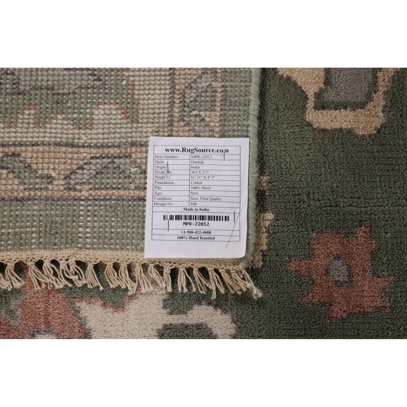 Green & Ivory Floral Oushak Oriental Area Rug Handmade Wool Carpet - 9'1" x 11'11"