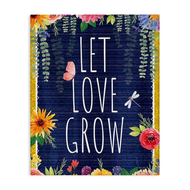 Stupell Let Love Grow Floral Border Canvas Wall Art Design By Nicole DeCamp - 36 x 48