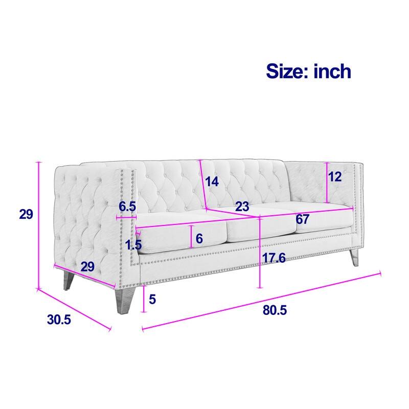 Luxury Velvet Upholstered Tufted Sofa with Arms,Living Room Couches with Metal Legs