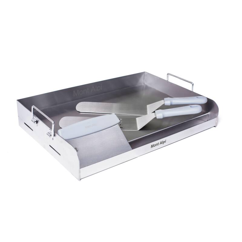 Mont Alpi MASHP Stainless Steel Universal Outdoor Flat Top Griddle Frying Pan Hot Plate Converter Kit + 2 Spatulas + Scraper