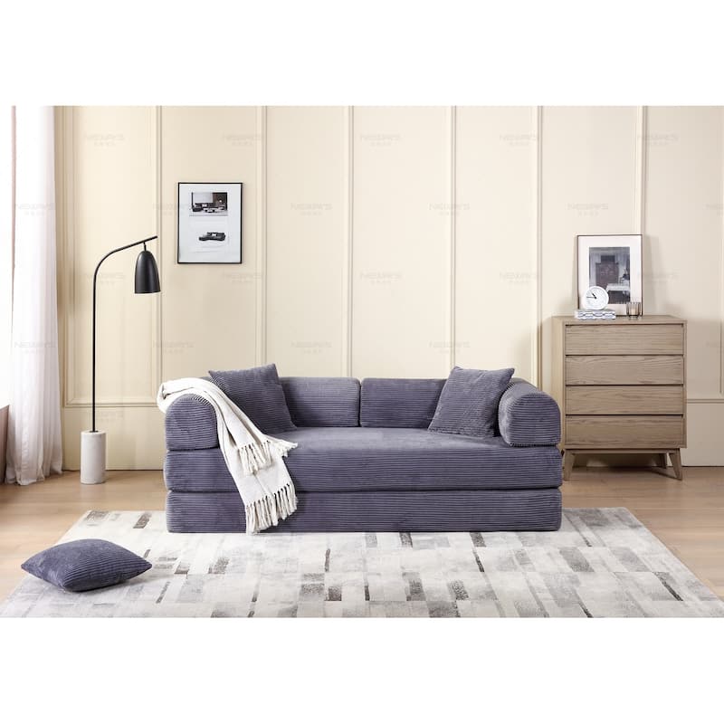 Convertible Sleeper Sofa, Floor Sofa with Cylindrical Pillow, Folding Mattress Couch Sofa Bed with Fixed-Shape Frame