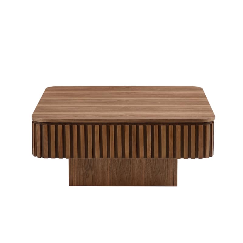 Rustic Drum Coffee Table Square Side Table with Lift Top, Walnut Sofa Table End Table for Living Room