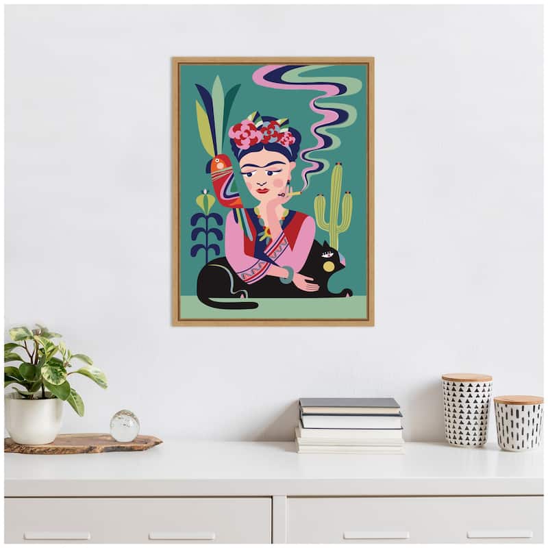 Kate and Laurel Sylvie Frida Kahlo and the Black Cat Framed Canvas by Rachel Lee