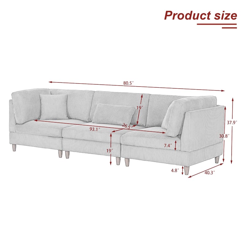 Corduroy Modular Sectional Sofa Set With Pillows
