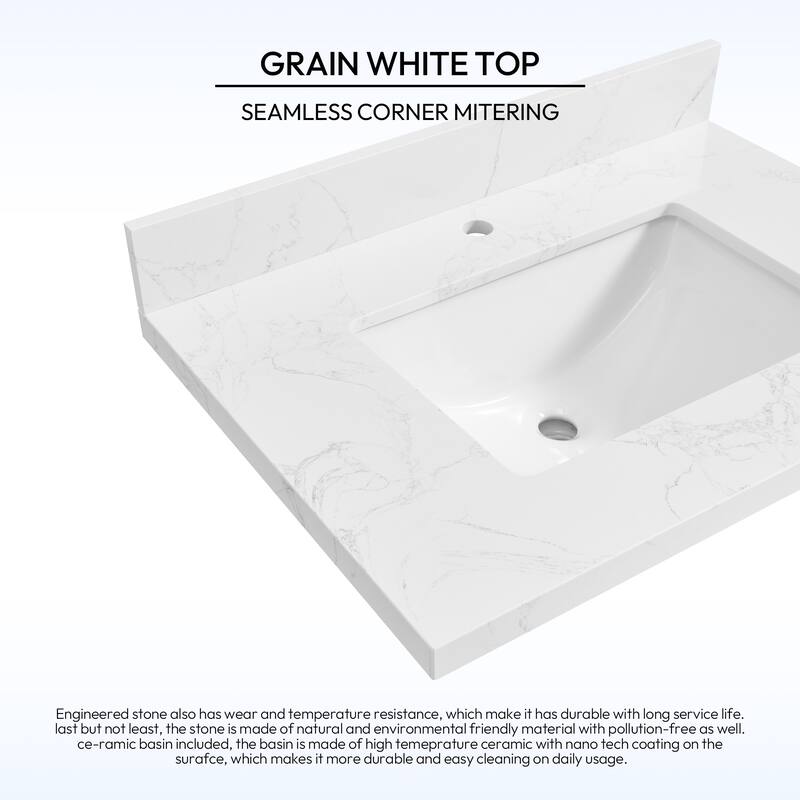 Malaga Composite Stone Vanity Top with White Rectangular Sink