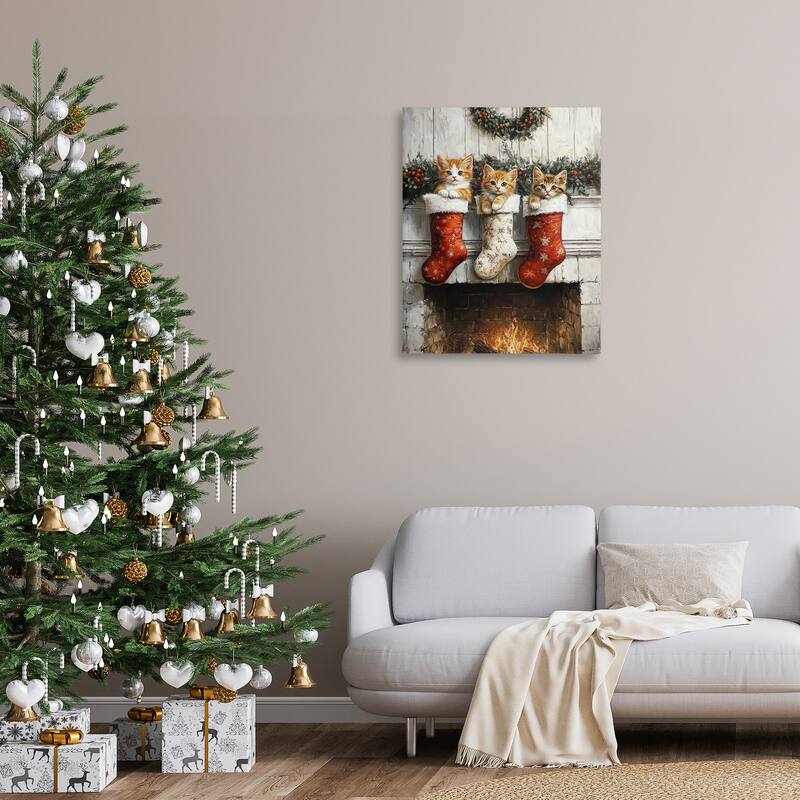 Stupell Christmas Kittens in Stockings Canvas Wall Art Design By Arlington Prints
