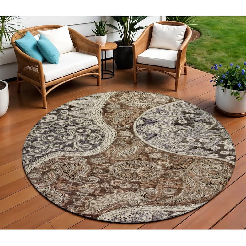 HomeRoots Floral Medallion Transitional Rectangle Outdoor Rug - 8' Round