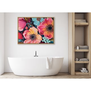 Kate and Laurel Sylvie Preppy Boho Aesthetic Colorful Floral Group Framed Canvas by The Creative Bunch Studio