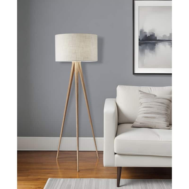 60" Modern Tripod Floor Lamp with White Drum Shade Natural Metal Base for Living Room - 60.25”H x 21”W x 21”D