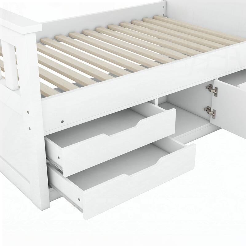 Captain Platform Bed Frame with Storage Bookcases and Shelves
