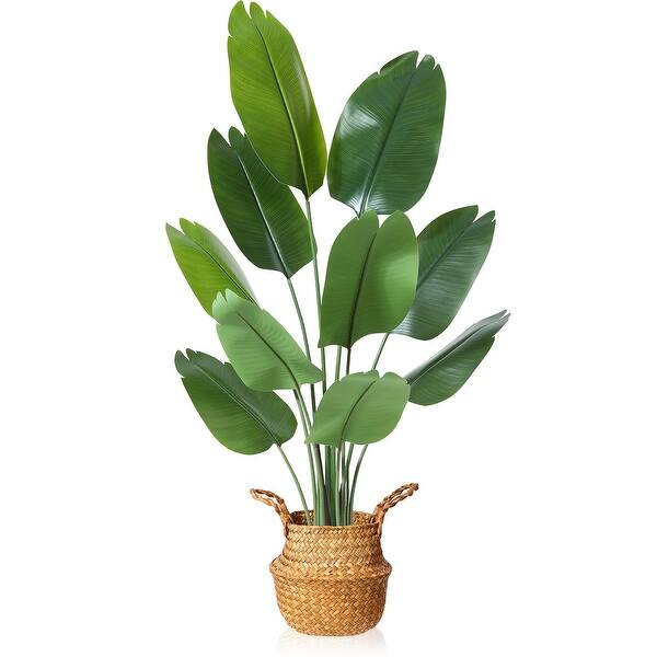 slide 2 of 7, 5FT Artificial Plant,Tall Fake Tropical Palm Tree w/Woven Seagrass Basket, Realistic Faux Tree, 10 Detachable Trunks Silk Plants Coffee - 5 Foot