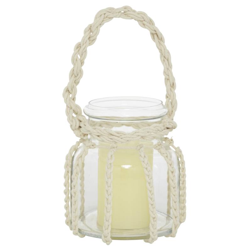 Glass Decorative Candle Lantern with Rope Handle - Clear - Roche River Decor - Clear