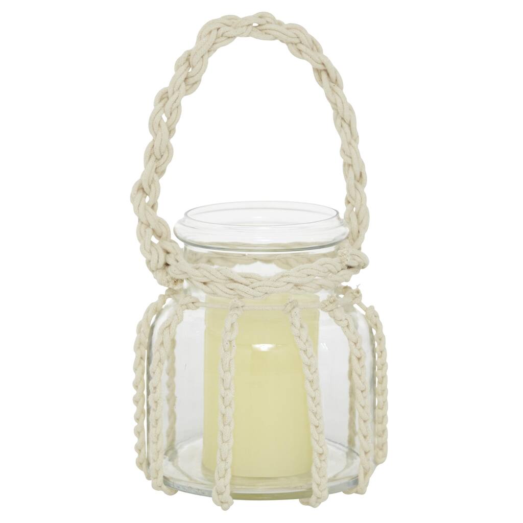 Glass Decorative Candle Lantern with Rope Handle - Clear - Roche River Decor