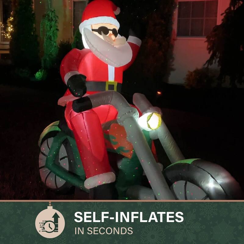 Fraser Hill Farm 6-Ft. Wide Prelit Motorcycle Santa Inflatable