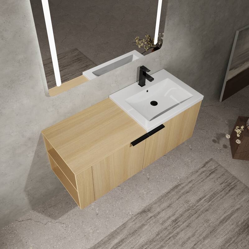 48" Oak Bathroom Vanity Sink Cabinet Set with Soft-Close Doors, Modern Bathroom Storage Solution
