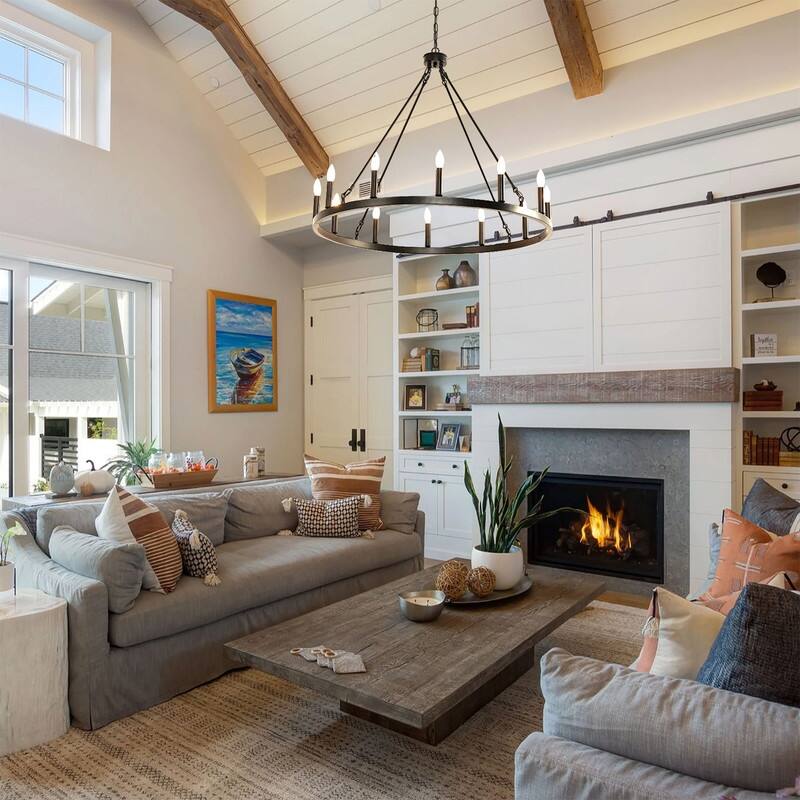 31In 12-Light Black Wagon Wheel Chandelier Farmhouse for Living Room - 31 inch