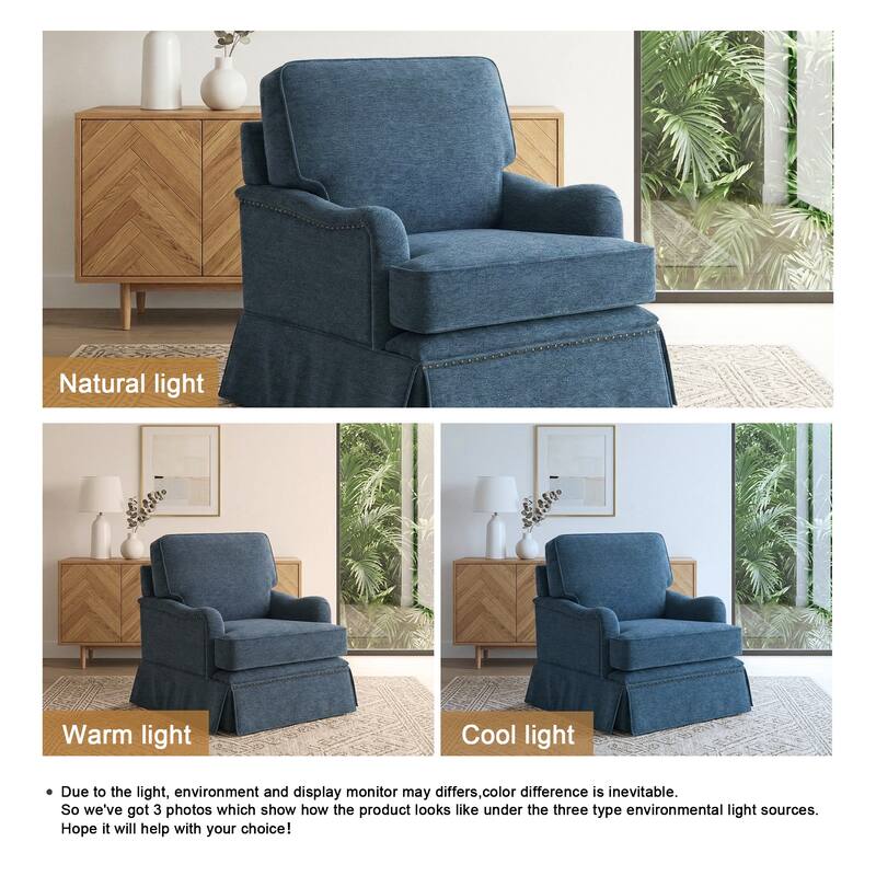 Chenille Swivel Accent Chair with Nailhead Trim Skirt