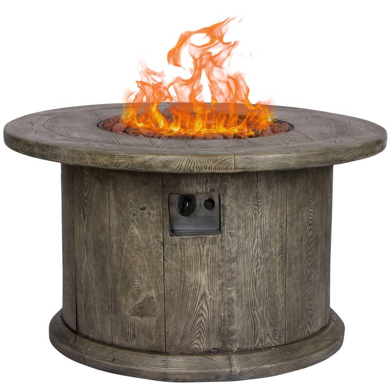 Fire & Flare 35"W Round 50K BTU Outdoor Propane Fire Pit Table with Lava Rocks - Grey
