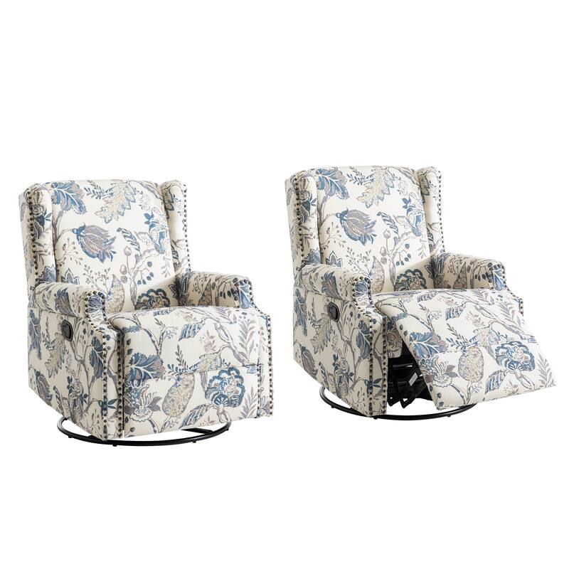 UIXE 2 Set Roderich Farmhouse Floral Print Swivel Rocker Push Back Recliner