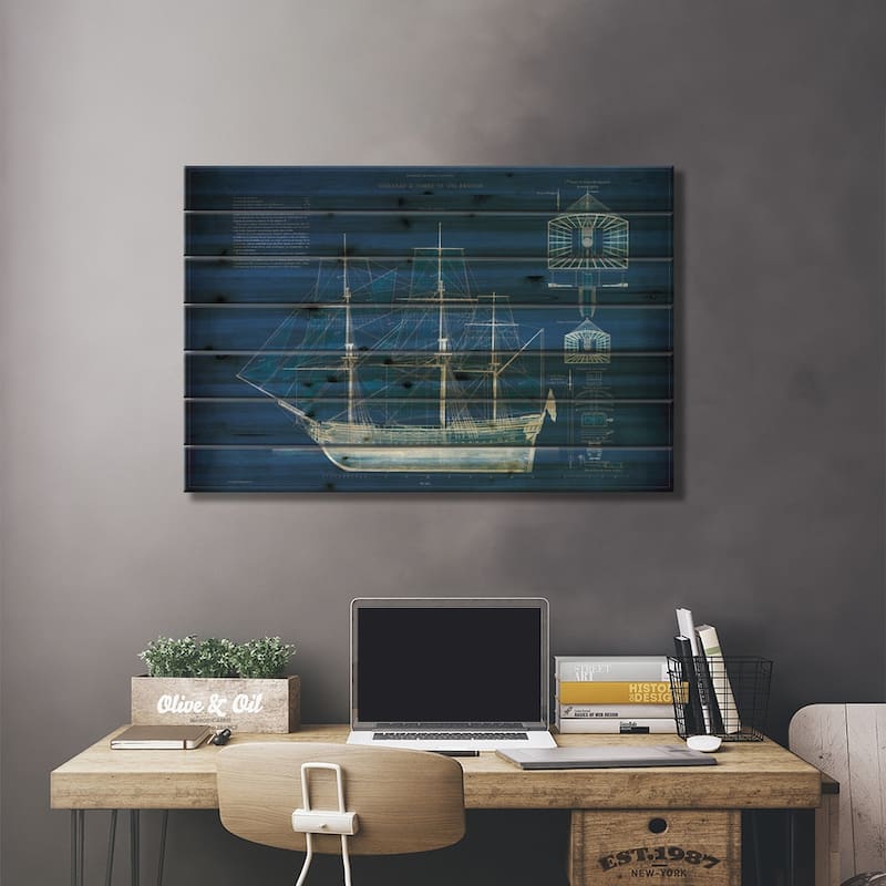 Antique Ship Blueprint IV Print On Wood by Vision Studio - Multi-Color