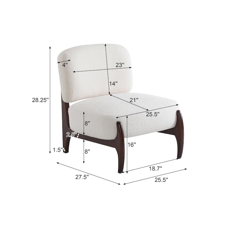 25.5" Modern Boucle Lounge Chair with Solid Wood Frame, Living Room Accent Chair Stylish Armless Side Chair for Bedroom, Office
