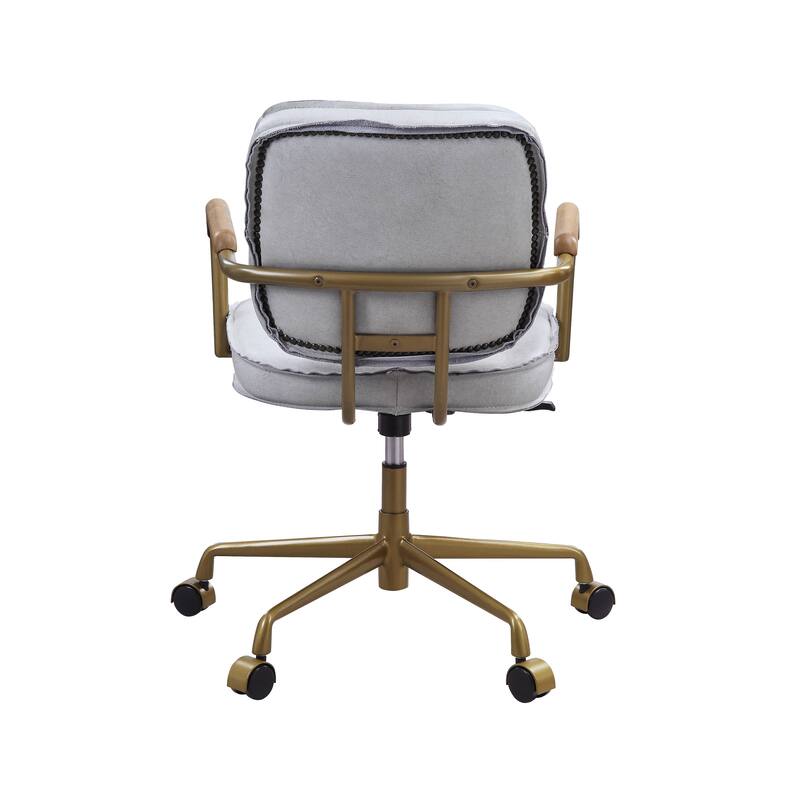 Vintage Leather Office Chair, Swivel Desk Chair with Wheels and Arms, Height Adjustable Upholstered Rolling Stool - N/A