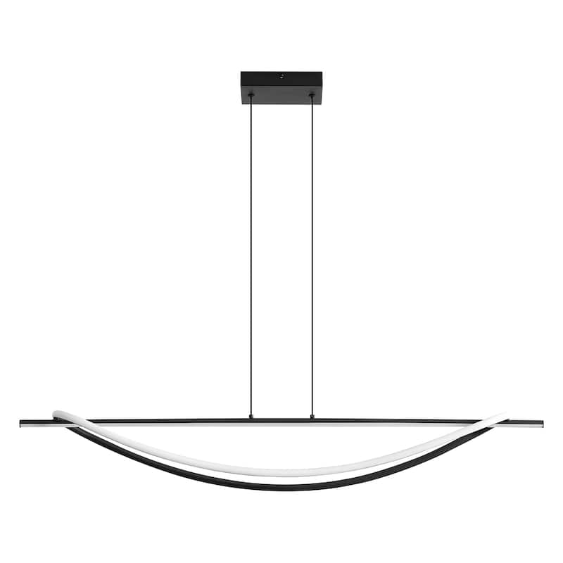 39" 2-Light Modern Black Aluminum Linear Wave-Shaped Geometric Integrated LED Pendant Light for Kitchen Island