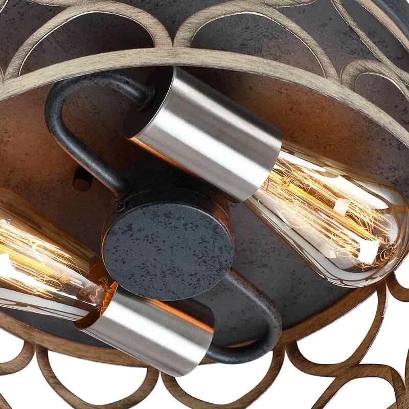 12 in. 2-Light Bronze and Wood Tone Flush Mount Ceiling Light - 12"W