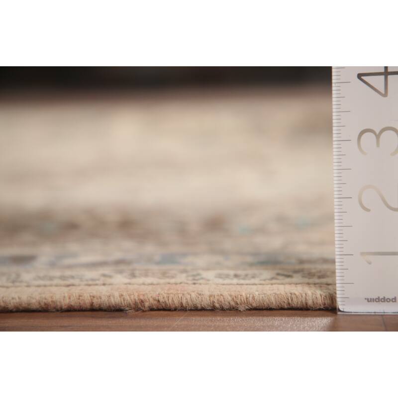 Hand Knotted Oriental 100% Wool Carpet Traditional Floral Beige & Ivories Mashad Area Rug - 11' 1'' X 8' 1''