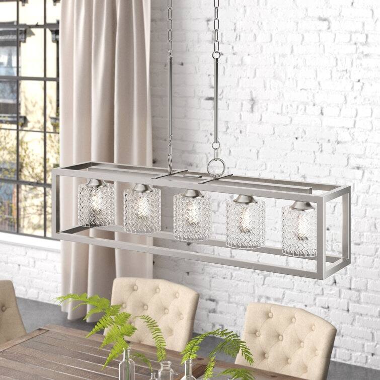 Acroma 5-light Farmhouse Chandelier Rectangle Island Lights for Dining Room - N/A - Nickel Dust