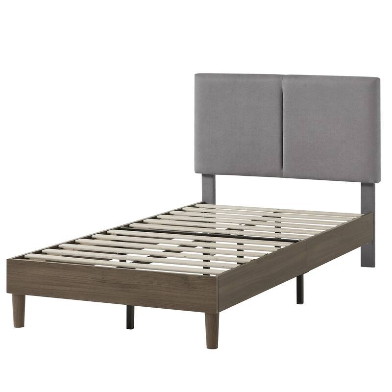 Javlergo Upholstered Bed Frame with Linen Fabric Adjustable Headboard, Strong Wood Slats Supports, No Box Spring Needed